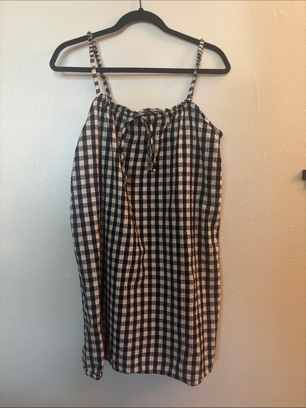 Vero Moda Black and White Gingham Dress with Tie Neck